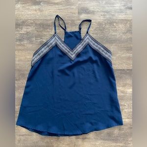 Navy embroider print adjustable strap tank top